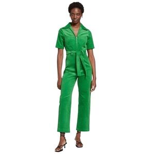 & Other Stories Green Corduroy Utility Jumpsuit Belted Wide Leg EUR 42 US 10